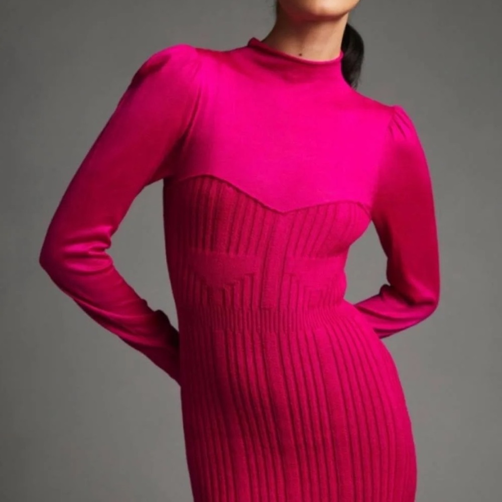 Anthropologie Women’s Dress Fuchsia Body-con Sweater Dress Size Small NWT/NEW